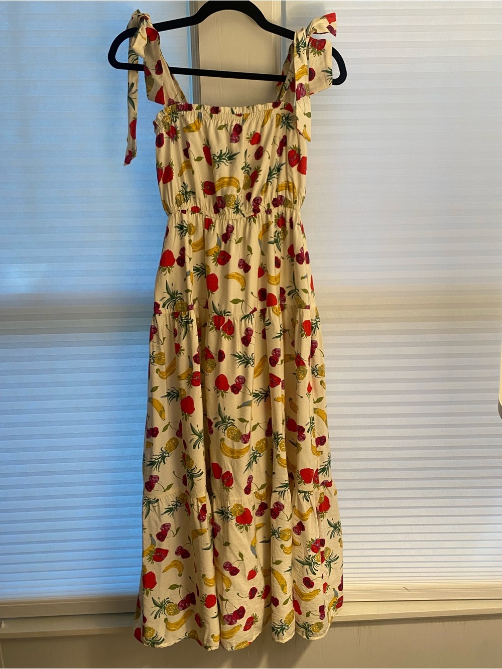 Fruit Print Tie-Strap Midi Dress